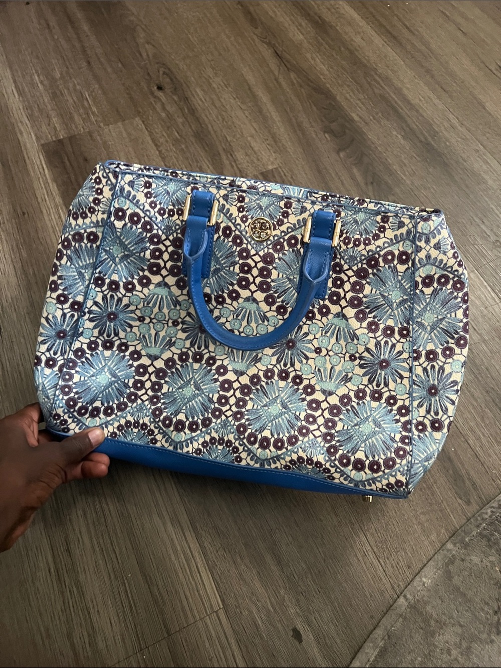 VTG-Tory Burch Coated Castillo Combo Robinson Printed Triangle Tote Bag